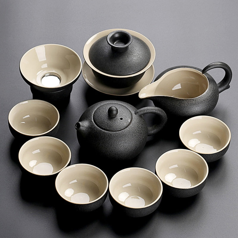 black crockery ceramic teapot tea cup