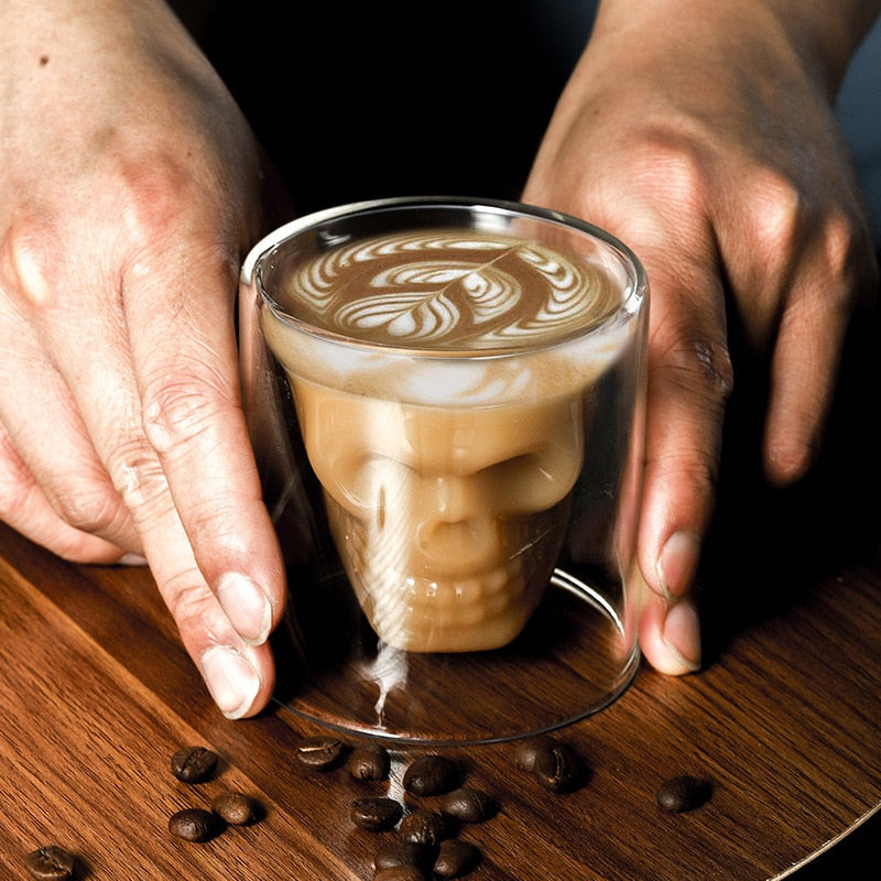 Double-layered Transparent Skull Head Coffee Glass Cup